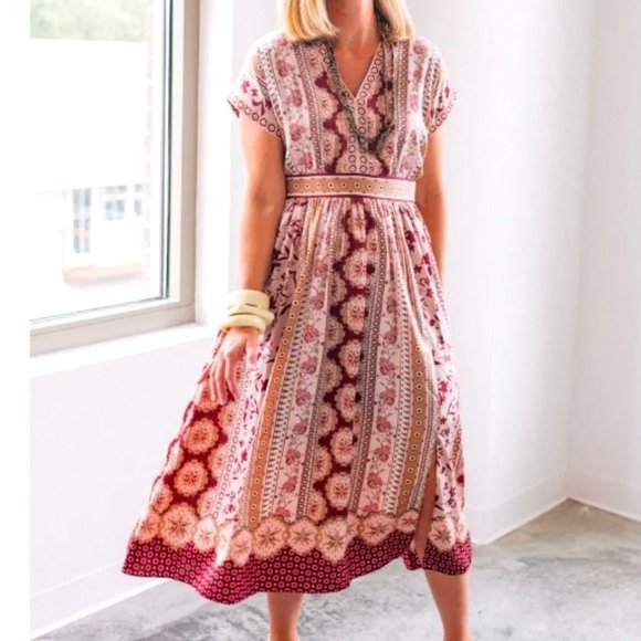 Gal Meets Glam Liza Print Charmeuse Midi Dress